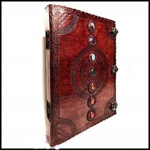 chakra lethar journal with chakra stones